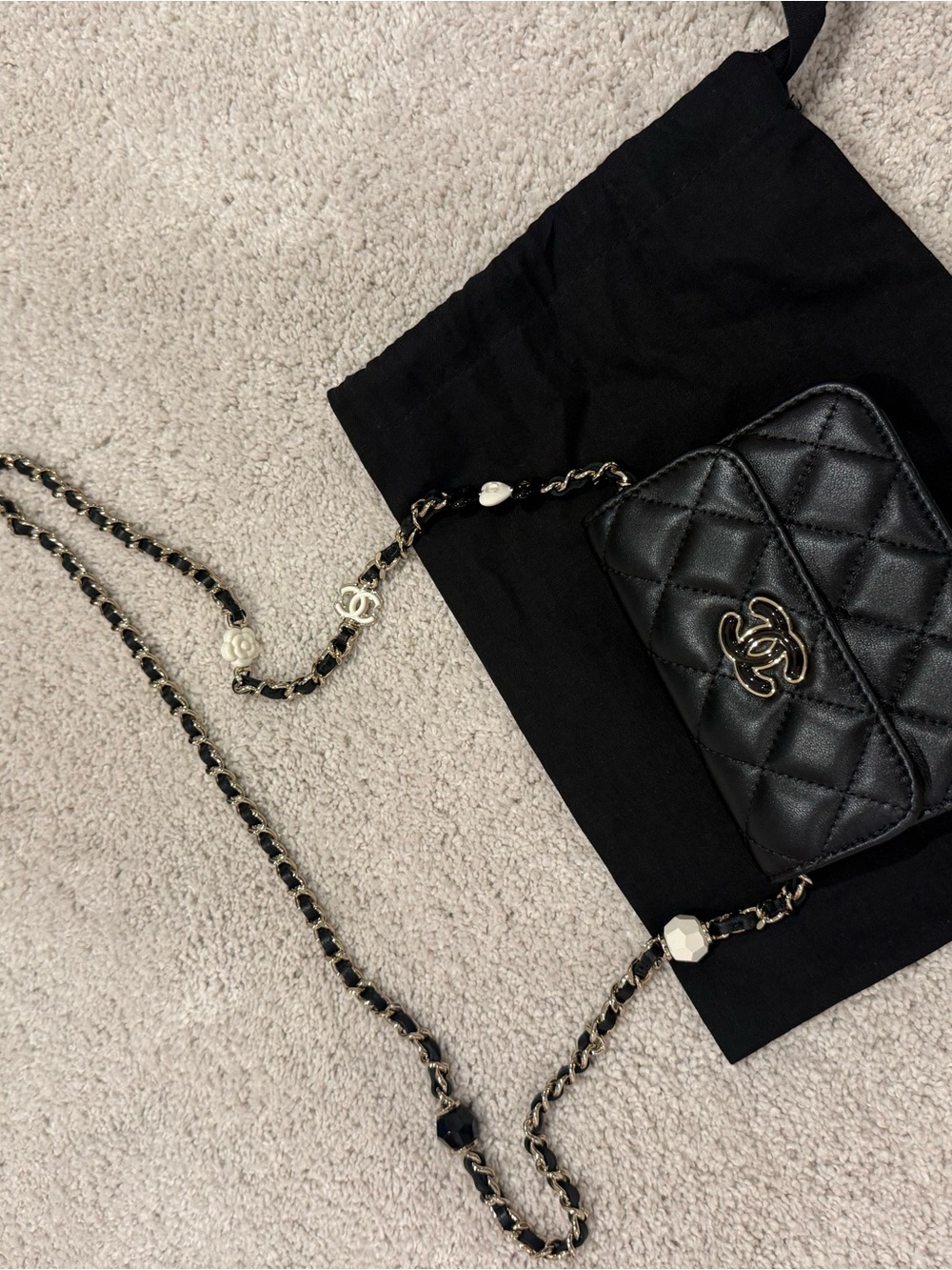CHANEL Black Quilted Lambskin Crossbody with Gold-Tone CC Hardware